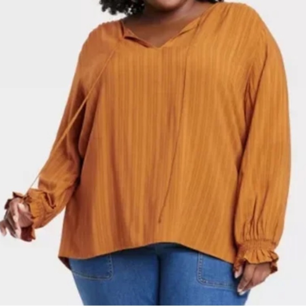 Knox Rose Women’s Long Sleeve Top Blouse V Neck. Rust Heritage M. NWT